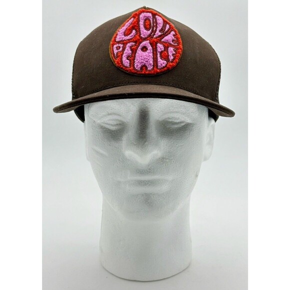 Valas Los Angeles PEACE & LOVE Unisex Trucker Hat Brown Red Pink Patch Snapback - Picture 1 of 7